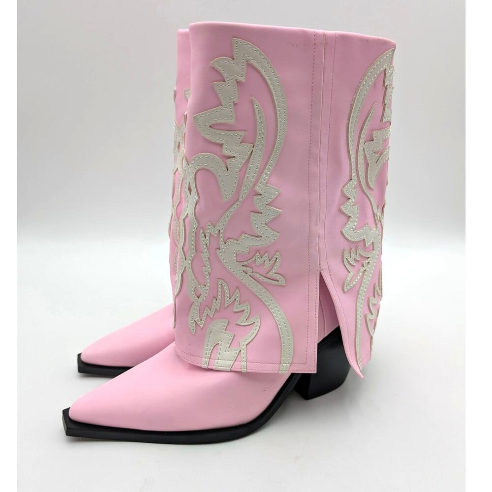 Azalea Wang Esperanza Faux Leather Boots Women's Light Pink Size US8.5 EU39